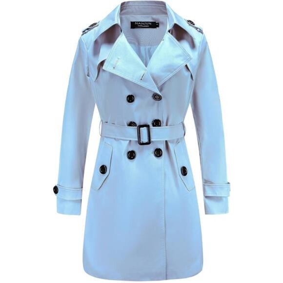 Women's Double-Breasted Trench Coat Classic Lapel Overcoat Slim Outerwear